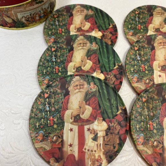 Vintage Style Christmas Metal Tin Coasters Set of 6 Santa Father Christmas 3.5" - Picture 2 of 10